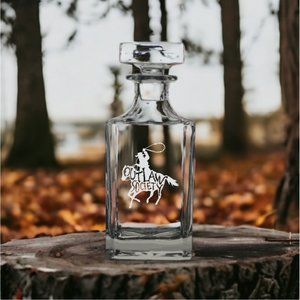 Outlaw Society Decanter 26 Oz Bourbon Whisky Glass Cowboy Customize Premium NEW